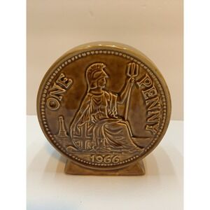 1966 British Large Cent Penny Ceramic Coin Bank Collector‎ Queen Elizabeth II